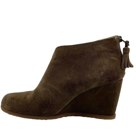 Korks Womens Brown Suede Wedge Ankle Boots 8M With Back Zipper Closure - Picture 10 of 12